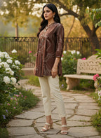 Brown Pure Cotton Bandhani Swirl Printed Top