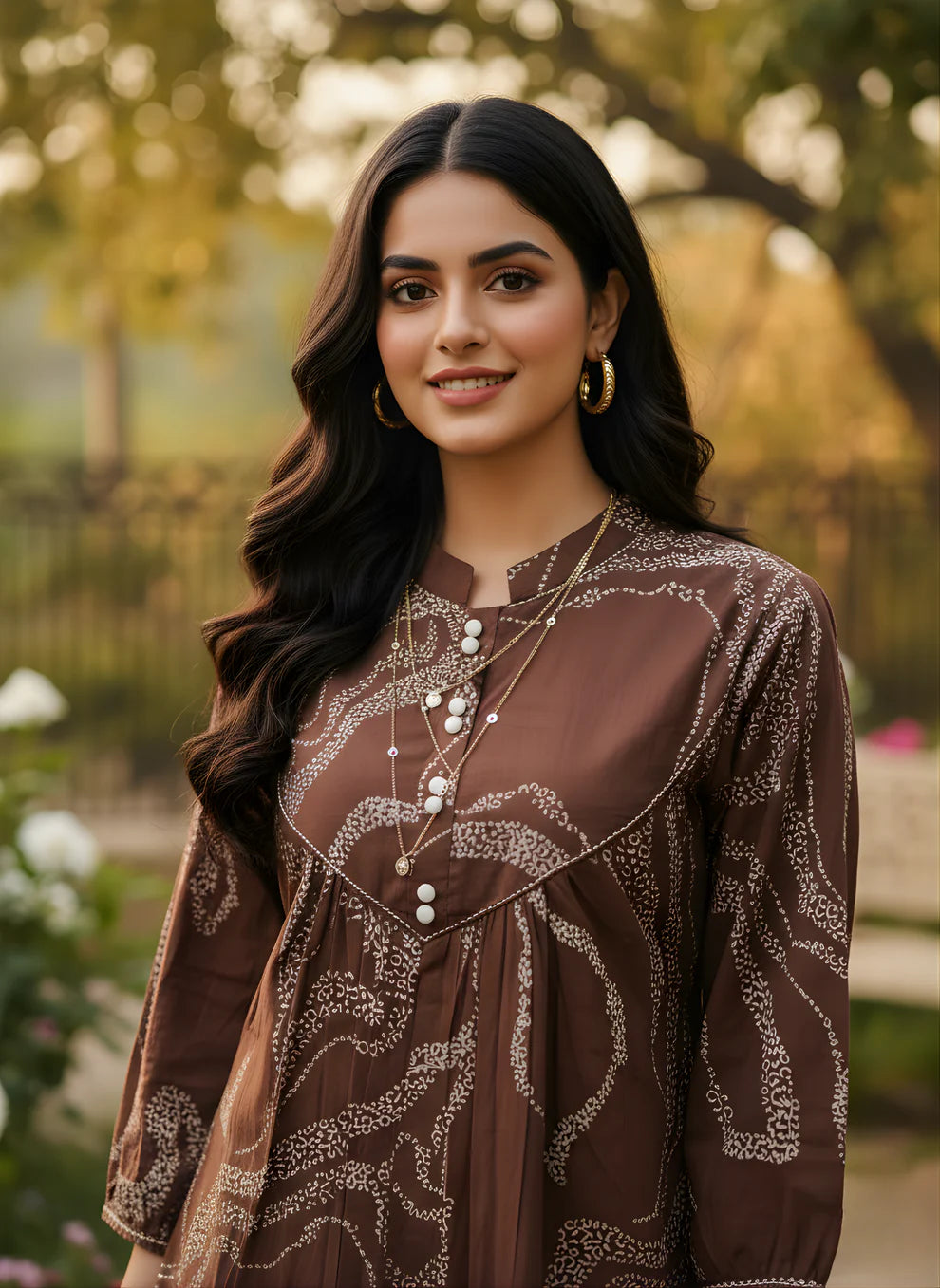 Brown Pure Cotton Bandhani Swirl Printed Top