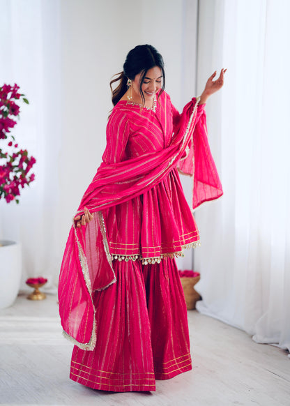 Hot Pink Gota Patti Sharara Set with Dupatta