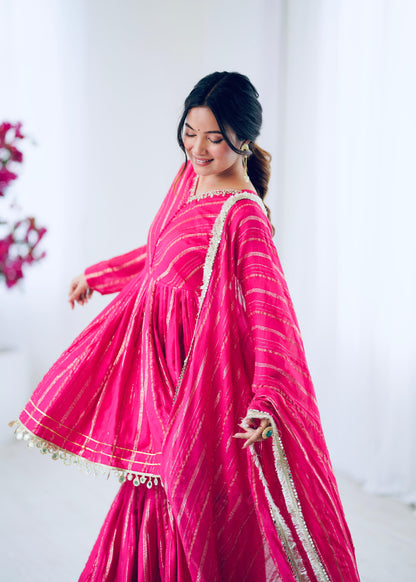 Hot Pink Gota Patti Sharara Set with Dupatta