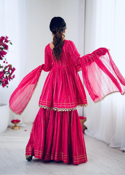 Hot Pink Gota Patti Sharara Set with Dupatta