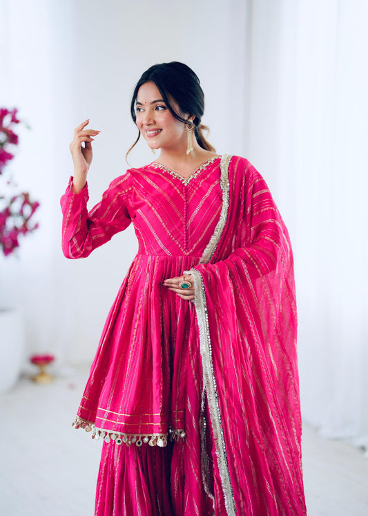 Hot Pink Gota Patti Sharara Set with Dupatta