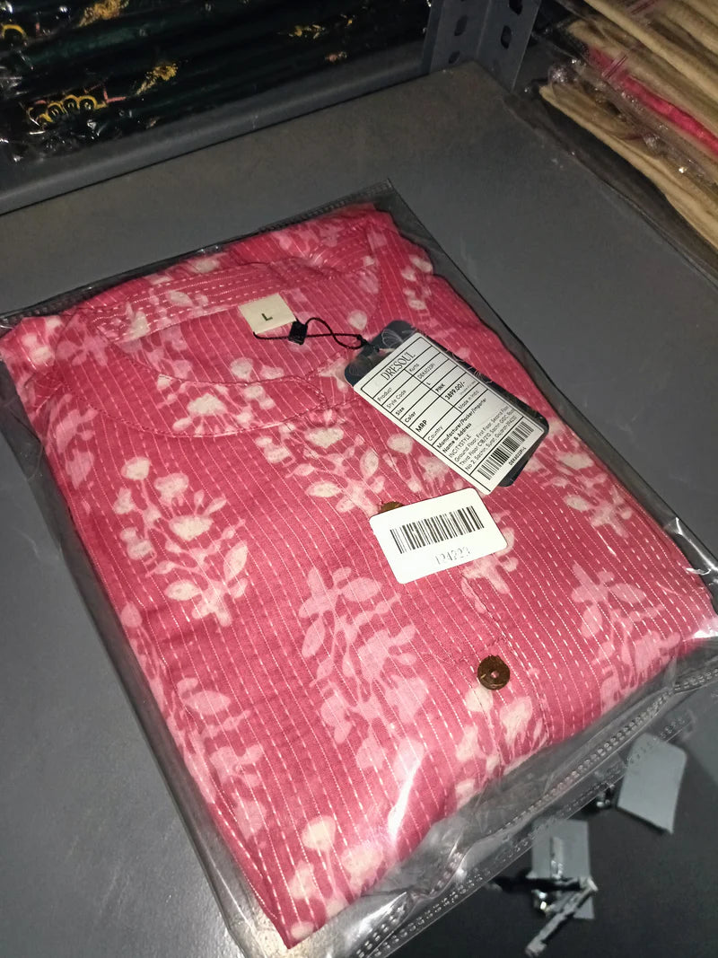 Olive Green Kantha Print Cotton A-line Kurta