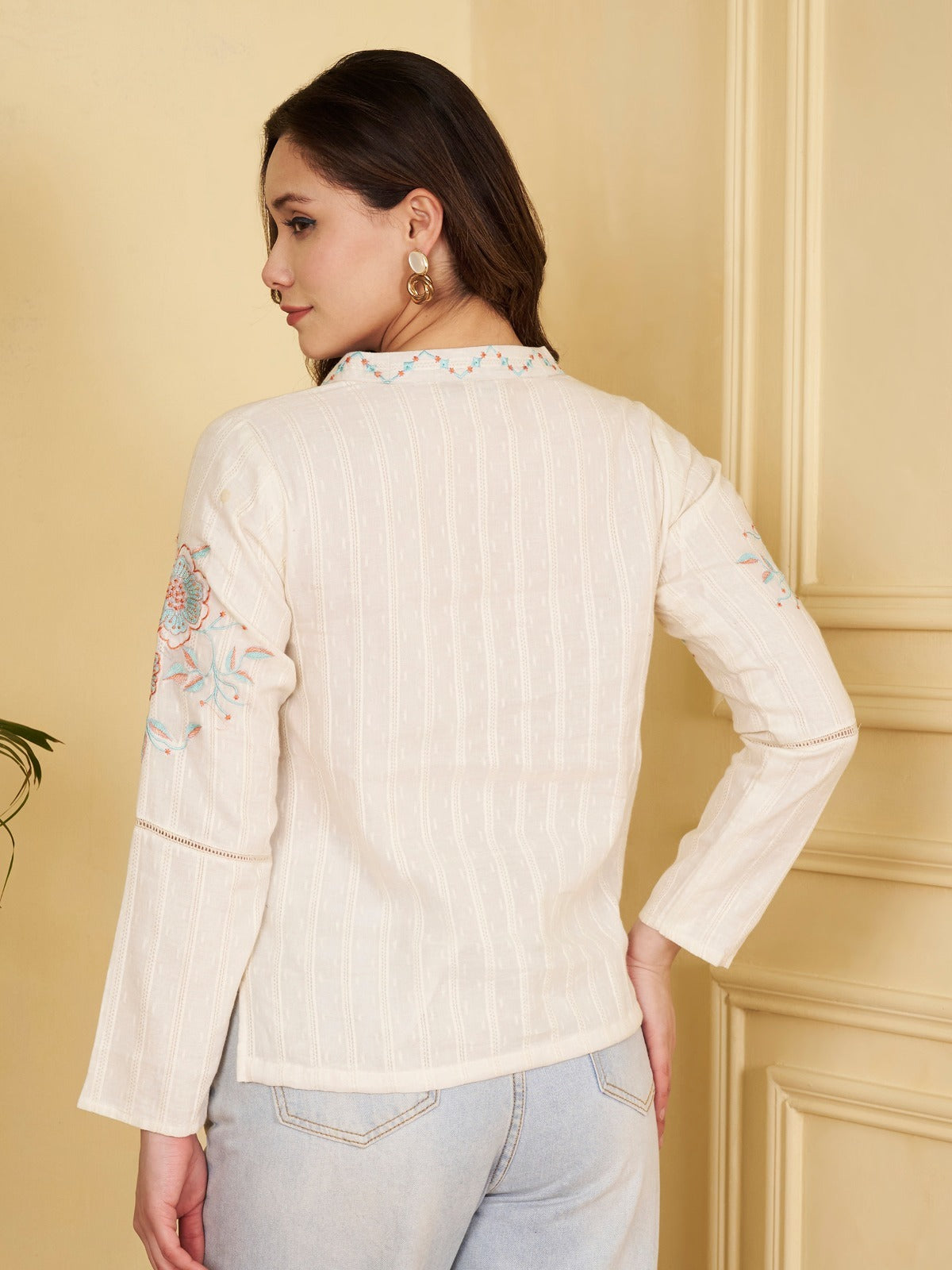 Women's Jacquard Cotton Embroidered Top with Inner