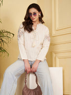 Women's Jacquard Cotton Embroidered Top with Inner