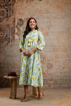 Pure Cotton Printed Flared Midi Dress