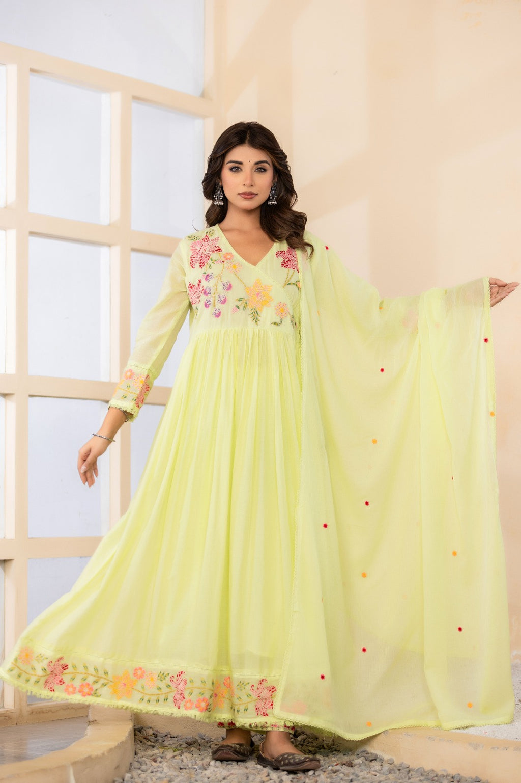 Elegant Mul Cotton Floral Embroidered Set with Dupatta