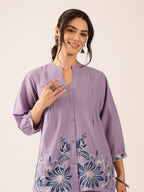Women’s Blush Pink Floral Printed Co-Ord Set | Embroidered Top