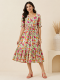 Multicolor Floral Cotton Middy Dress