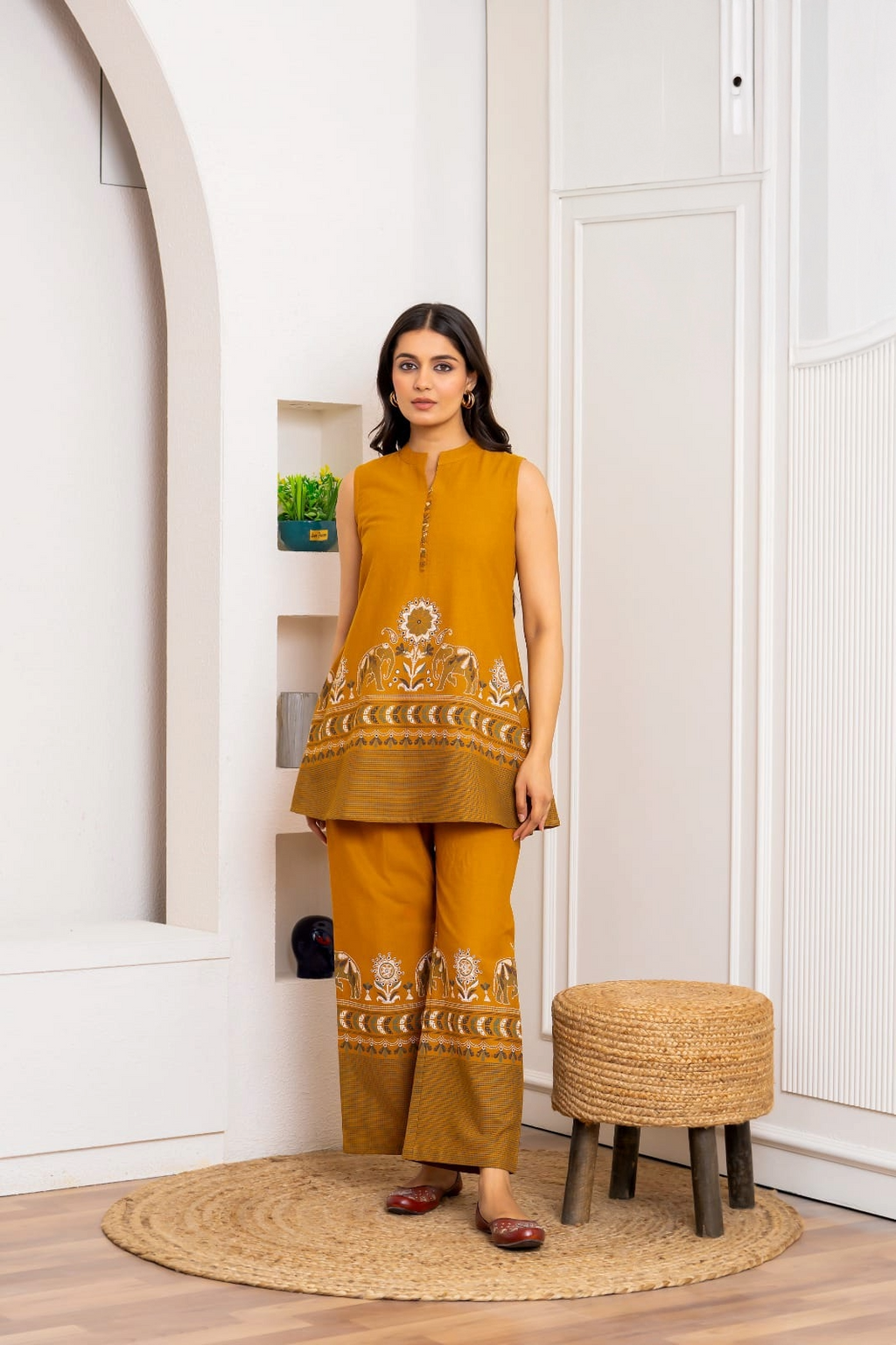 Mustard Cotton Printed Co-ord Set