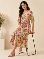 Multicolor Floral Cotton Middy Dress