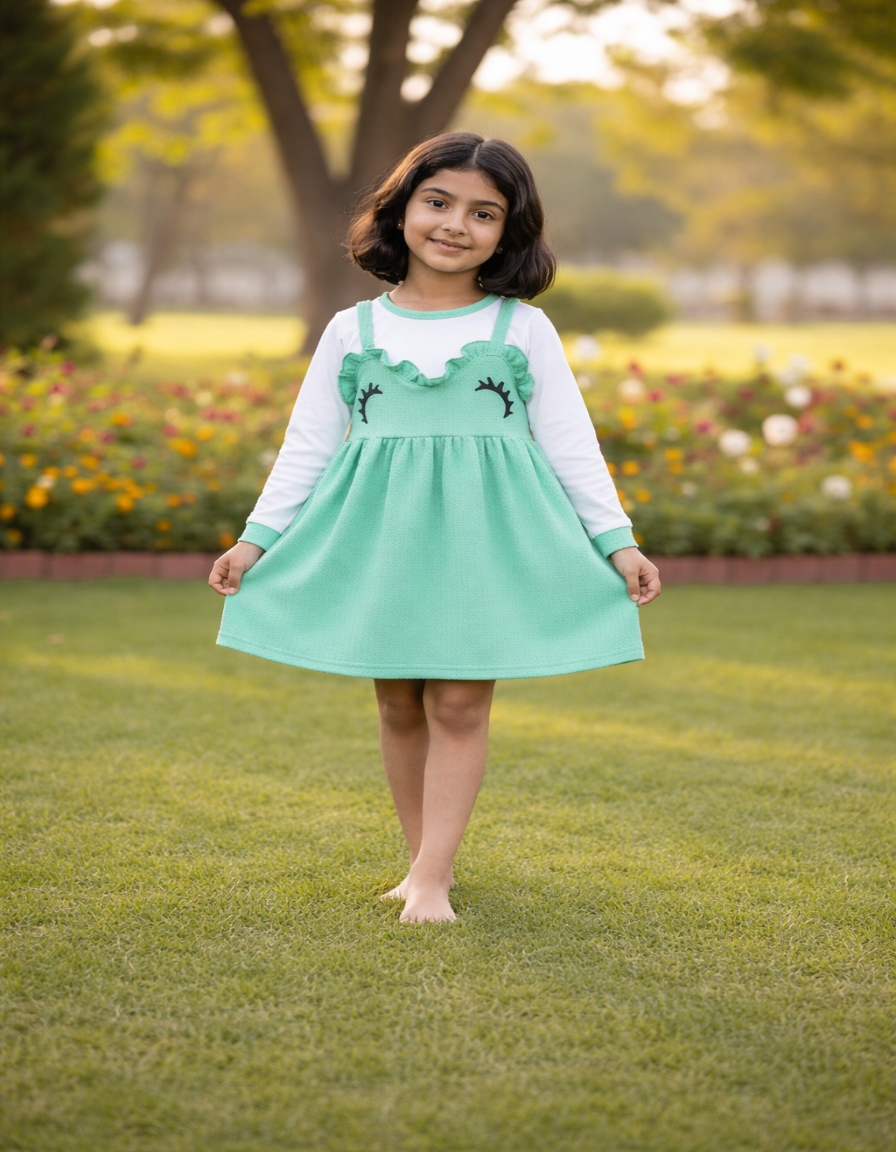 Girls Mint Green Layered Frock – Valentino & Freelancer Fabric
