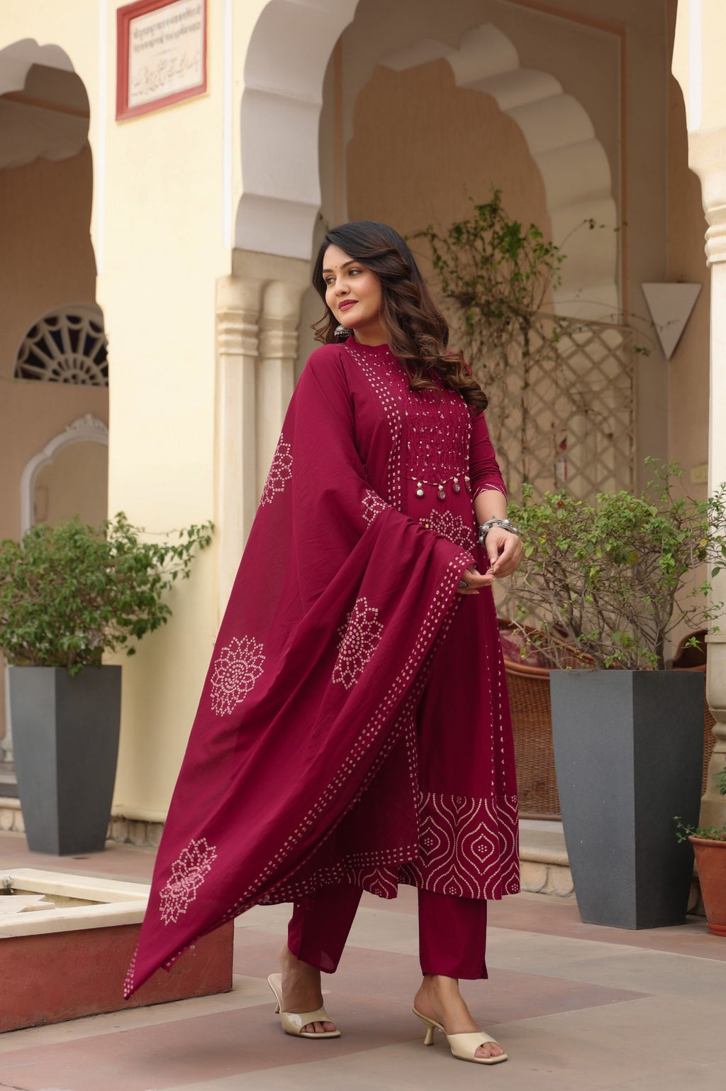 Vibrant Orange Cotton Kurta Pant Dupatta Set for Women