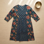 Women’s Elegant Printed Cotton Kurti | V-Neck A-Line Ethnic Dress