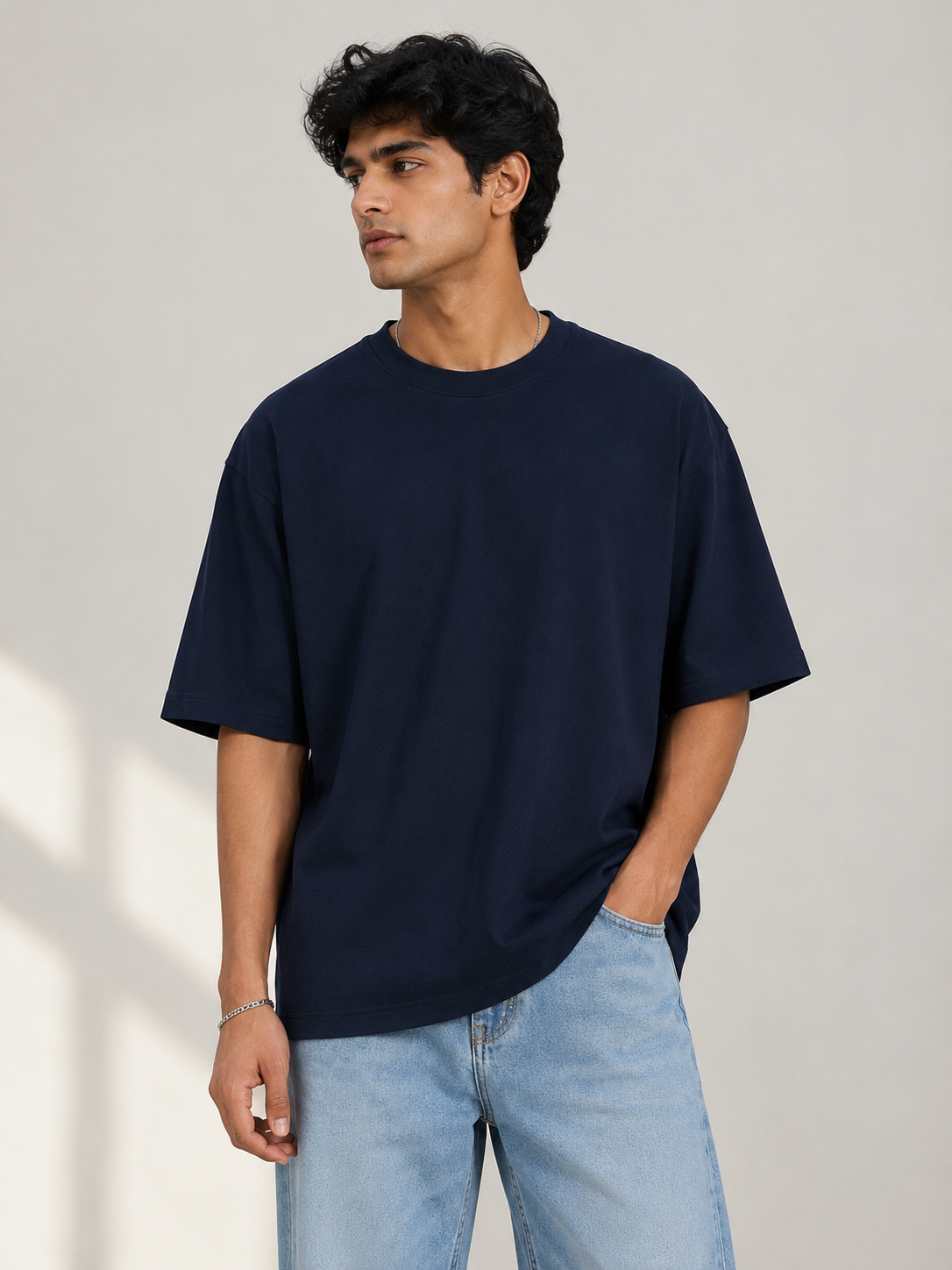 Premium Navy Blue Oversized Cotton T-Shirt