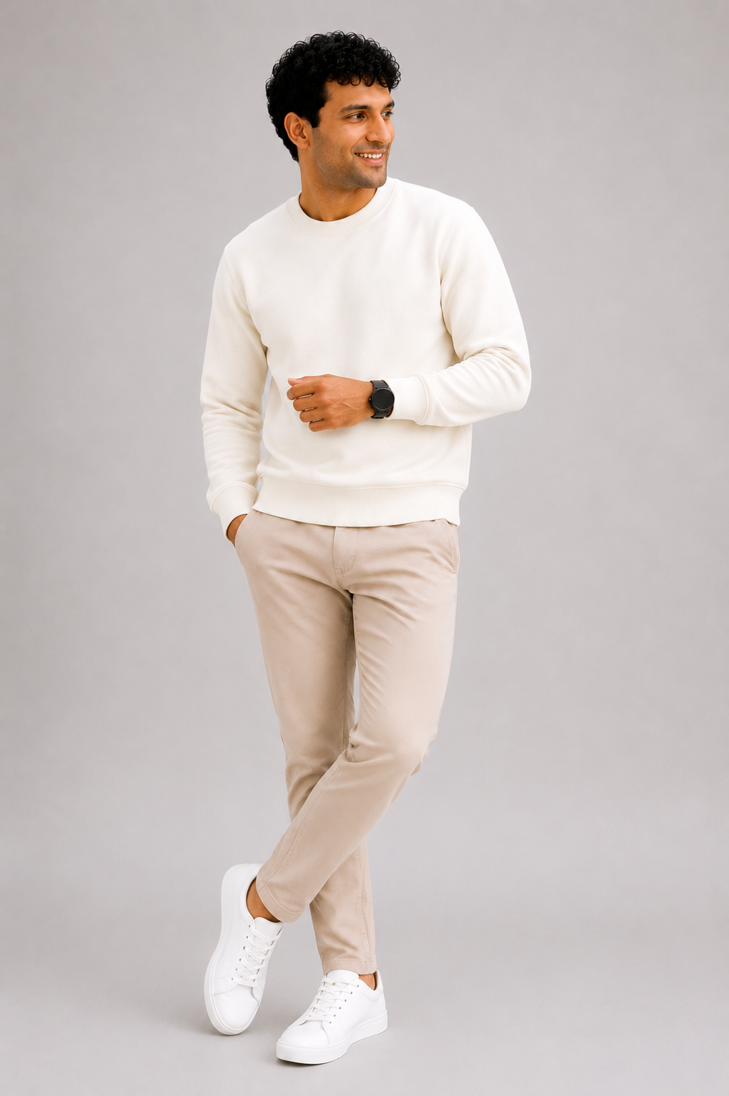 Men's Premium Cotton Crewneck Sweatshirt – Off White | Soft Winter Wear