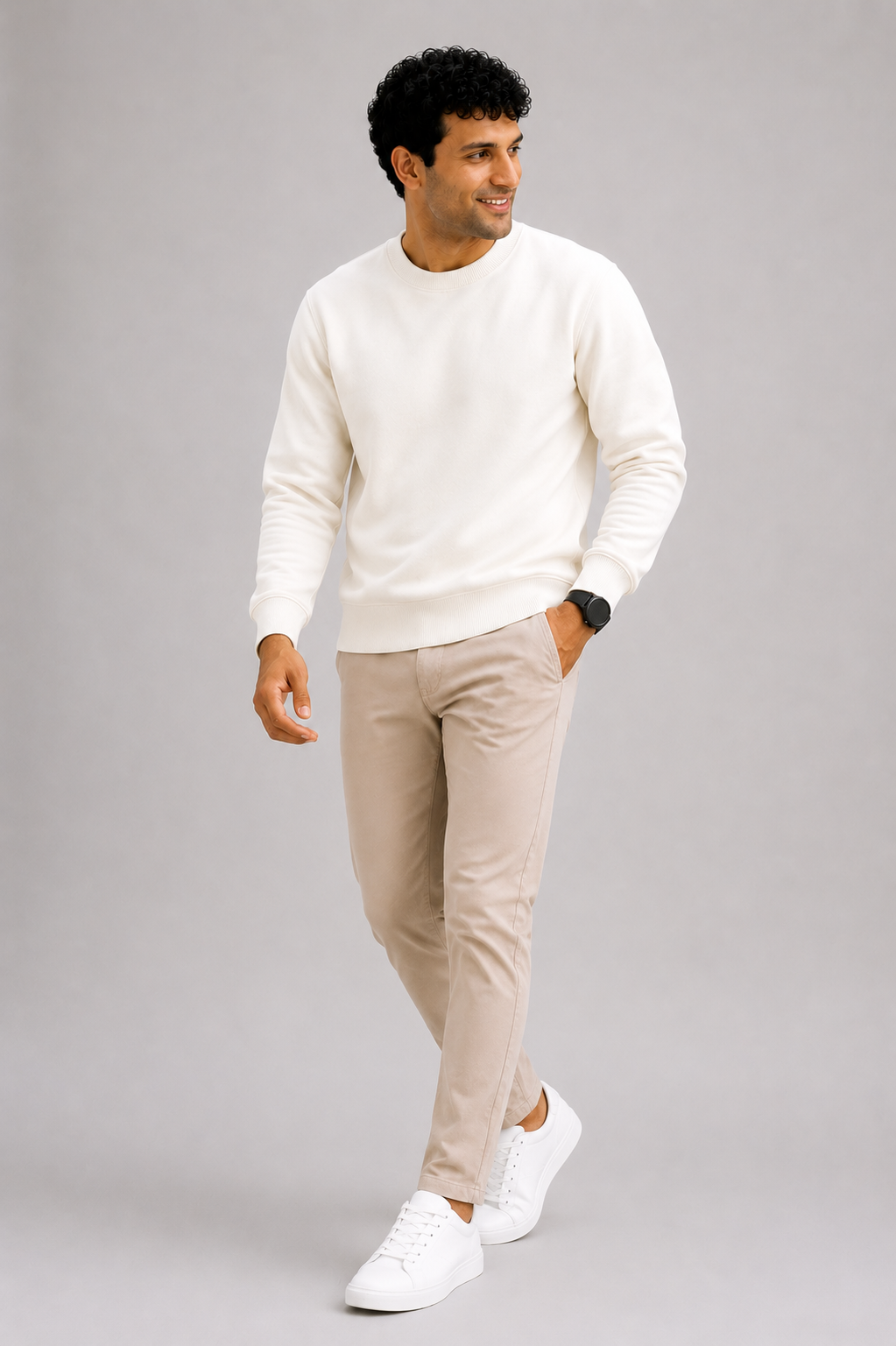 Men's Premium Cotton Crewneck Sweatshirt – Off White | Soft Winter Wear