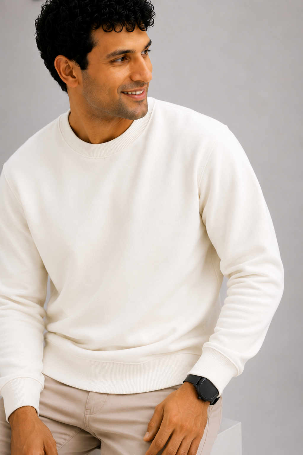 Men's Premium Cotton Crewneck Sweatshirt – Off White | Soft Winter Wear