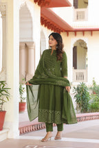 Royal Purple Cotton Kurta Pant Dupatta Set for Women