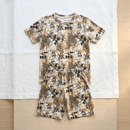 Boys Printed Playtime Co-ord Set – Beige Abstract Design