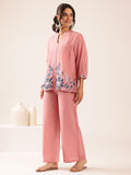 Women’s Blush Pink Floral Printed Co-Ord Set | Embroidered Top
