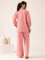 Women’s Blush Pink Floral Printed Co-Ord Set | Embroidered Top
