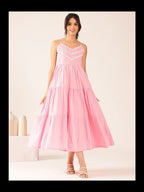 Pink Mul Cotton Tiered Maxi Dress with Inner