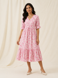 Pink Floral Cotton Middy Dress