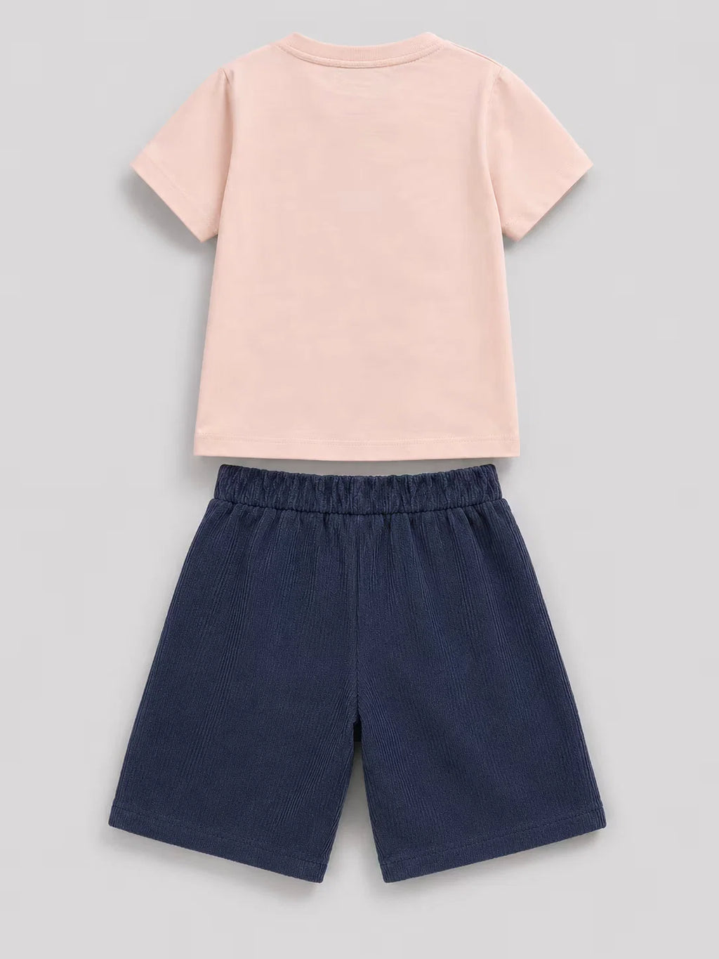 Girls Peach Sunflower Applique T-Shirt & Navy Blue Shorts Co-Ord Set