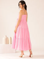 Pink Mul Cotton Tiered Maxi Dress with Inner