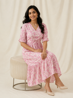 Pink Floral Cotton Middy Dress