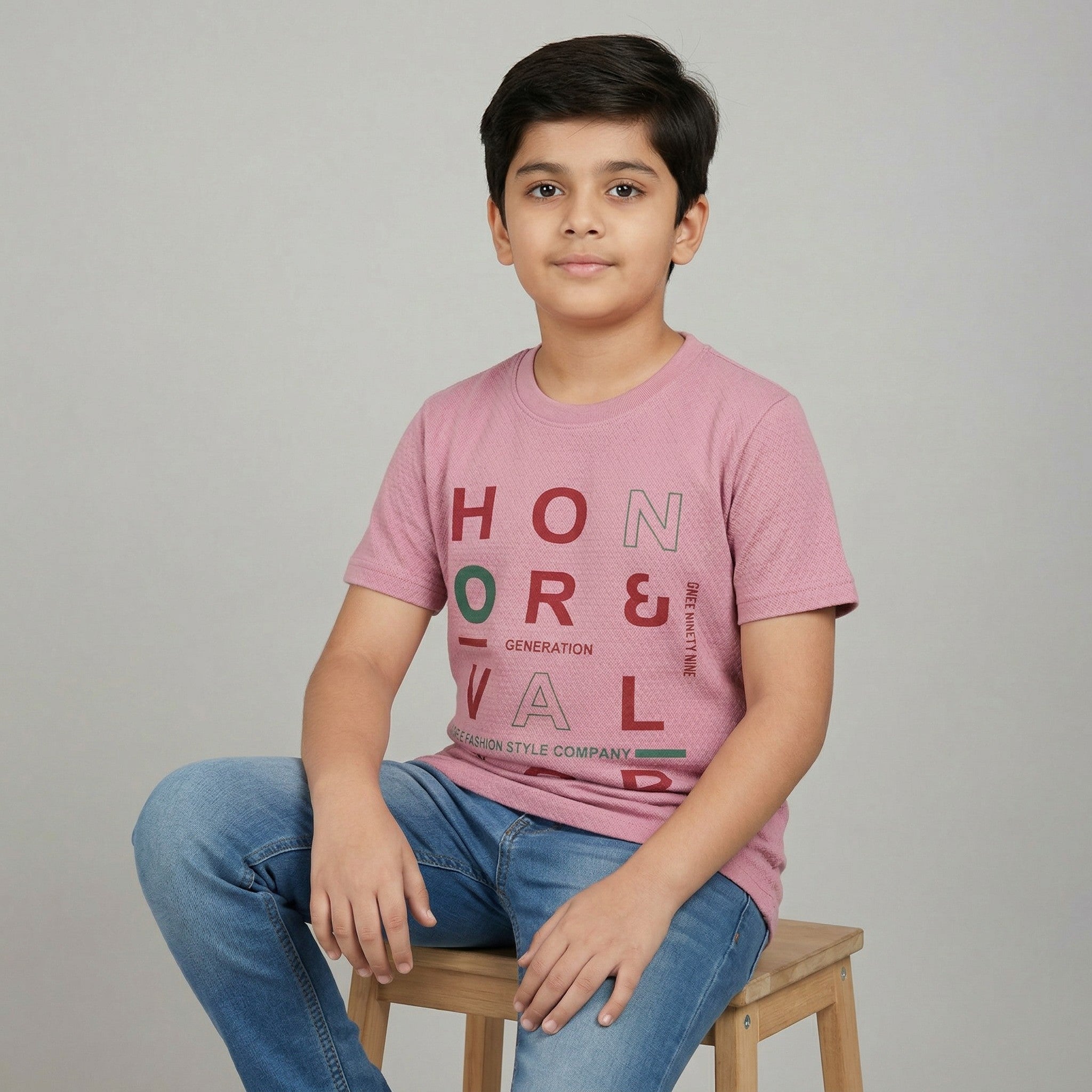 Boys Pink Graphic Printed T-Shirt – “Honor & Valor”