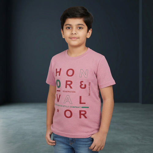 Boys Pink Graphic Printed T-Shirt – “Honor & Valor”