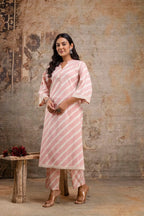Blush Pink Striped Cotton Kurta Set for Women – Elegant Summer Co-Ord