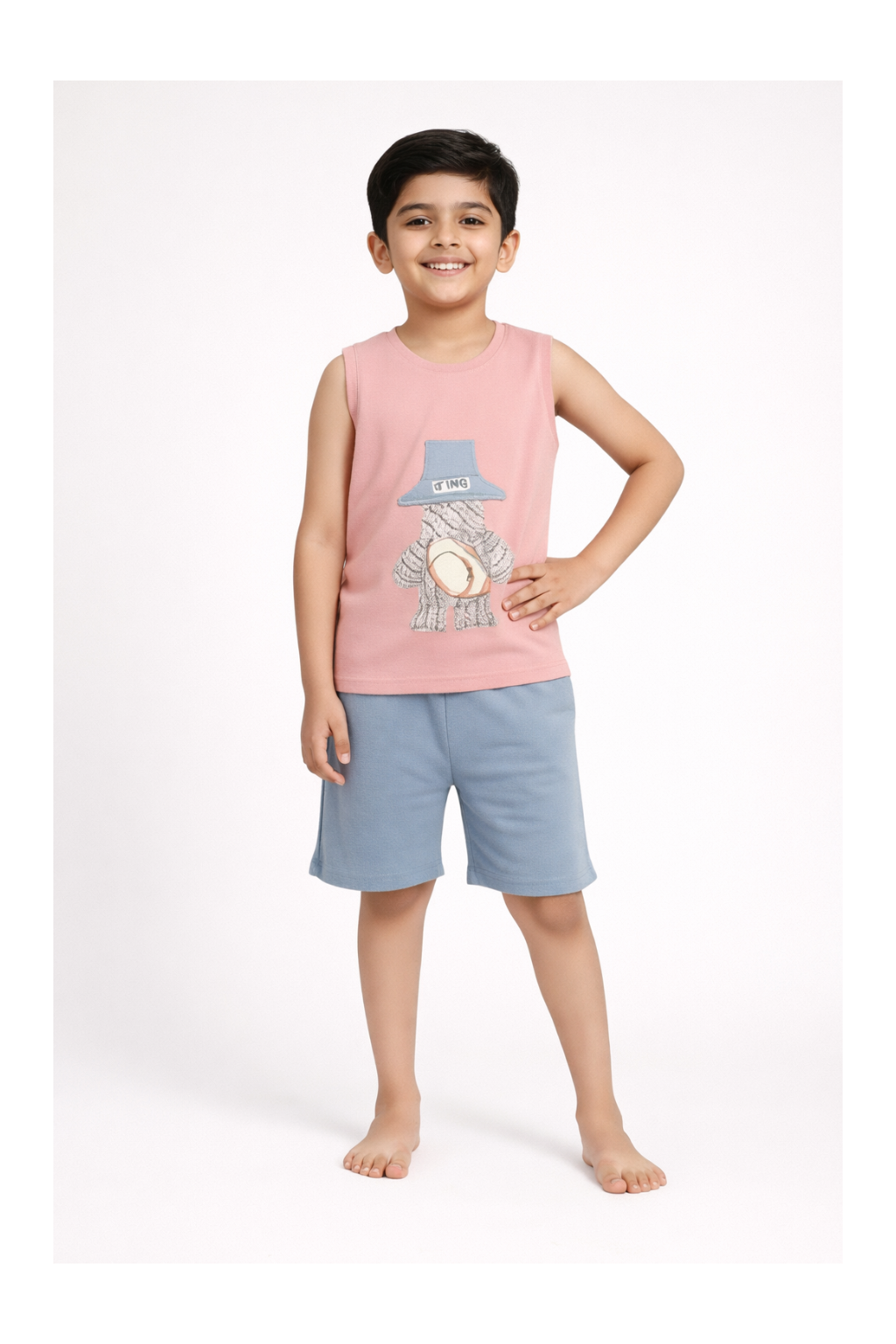 Boys Pink Summer Set – Soft Waffle Fabric (T-Shirt & Shorts)