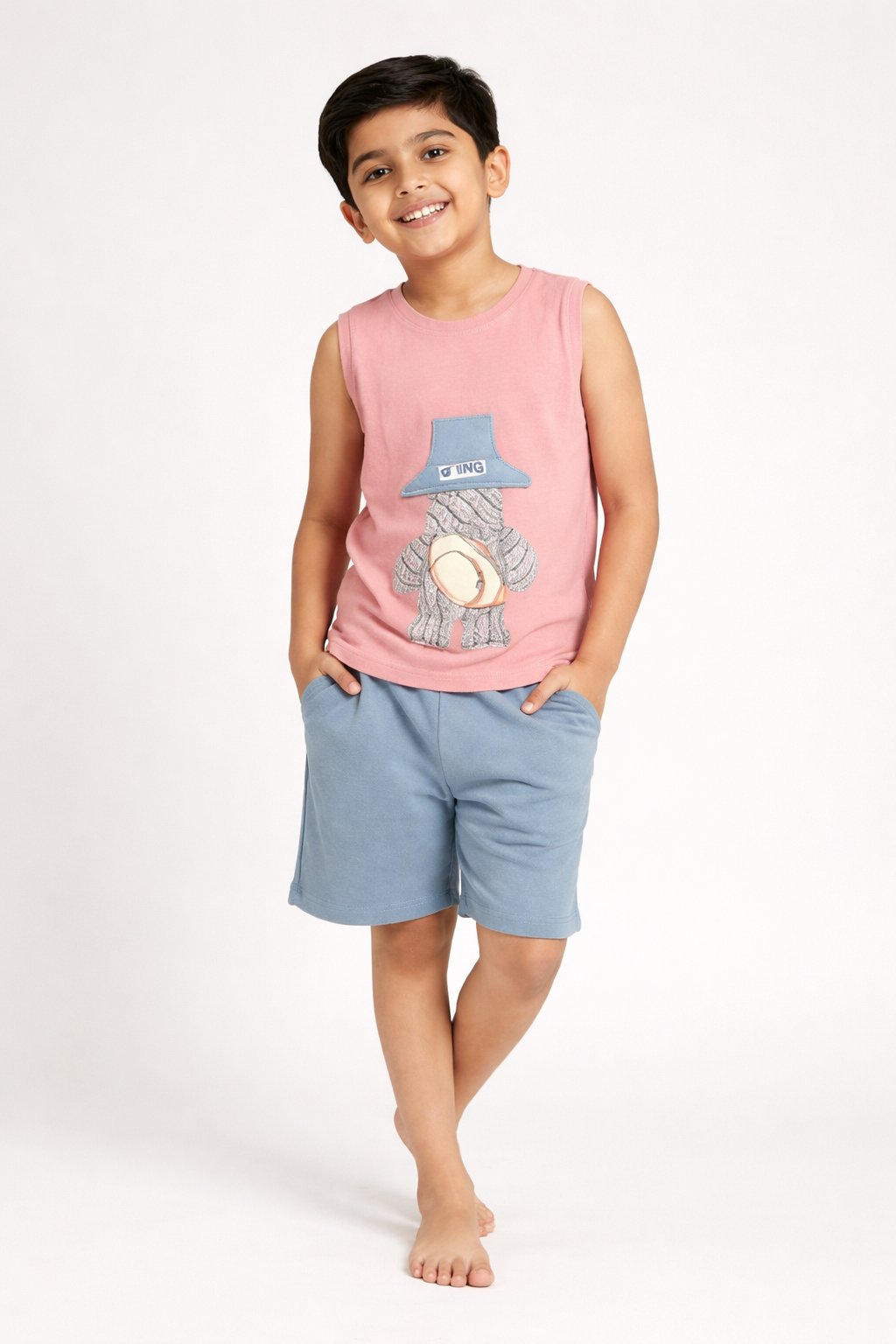Boys Pink Summer Set – Soft Waffle Fabric (T-Shirt & Shorts)
