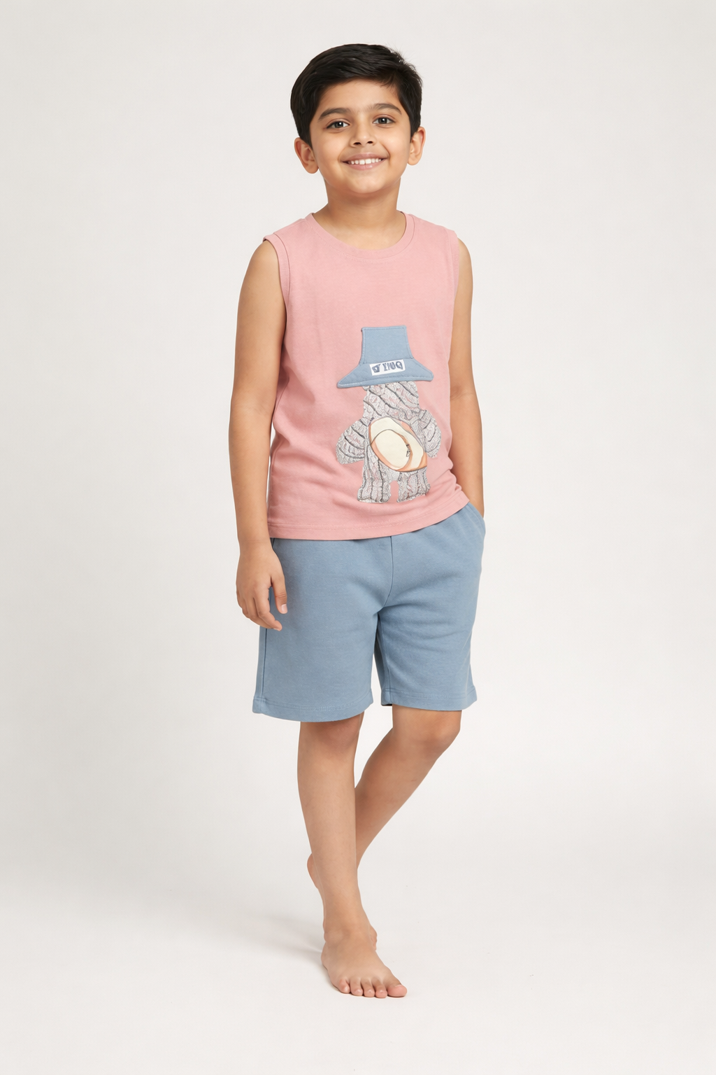 Boys Pink Summer Set – Soft Waffle Fabric (T-Shirt & Shorts)