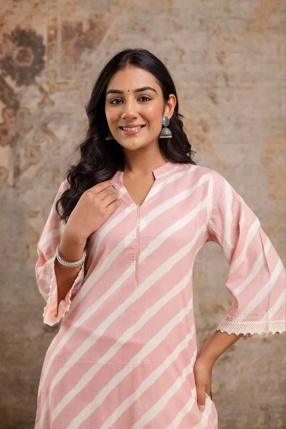 Blush Pink Striped Cotton Kurta Set for Women – Elegant Summer Co-Ord