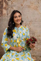 Pure Cotton Printed Flared Midi Dress