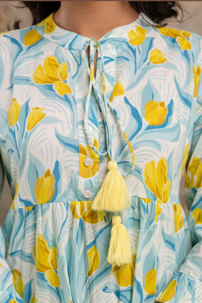 Pure Cotton Printed Flared Midi Dress