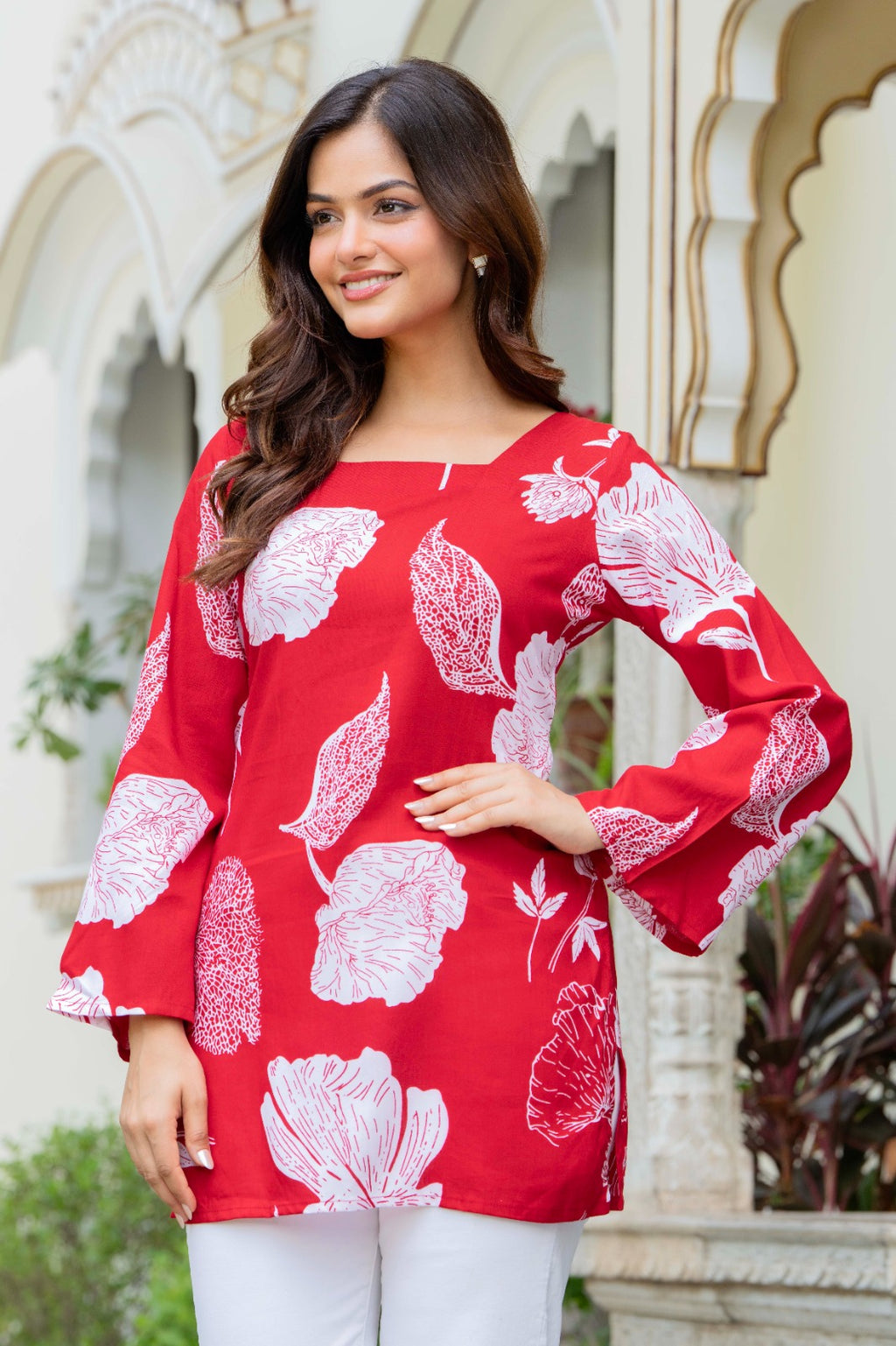 Women’s Cotton Printed Summer Top – Red Floral Tunic