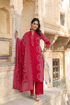 Midnight Blue Pure Cotton Printed Kurta Set with Dupatta