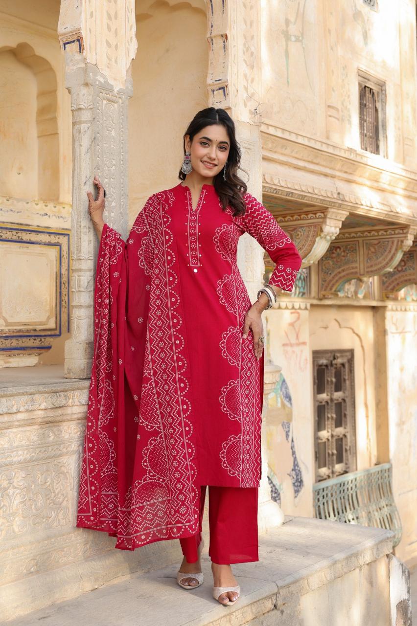 Midnight Blue Pure Cotton Printed Kurta Set with Dupatta