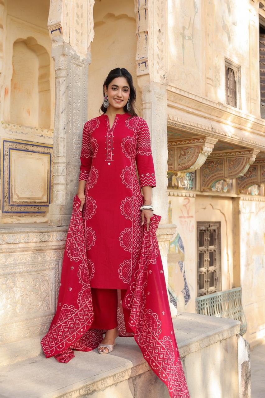 Midnight Blue Pure Cotton Printed Kurta Set with Dupatta