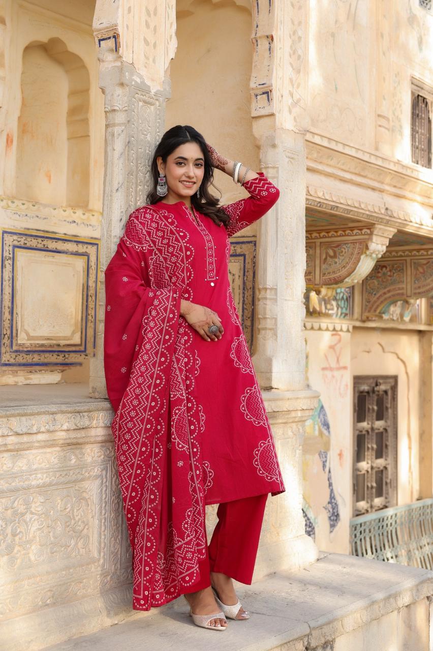 Midnight Blue Pure Cotton Printed Kurta Set with Dupatta