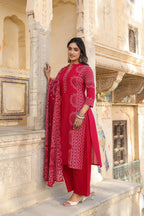 Midnight Blue Pure Cotton Printed Kurta Set with Dupatta