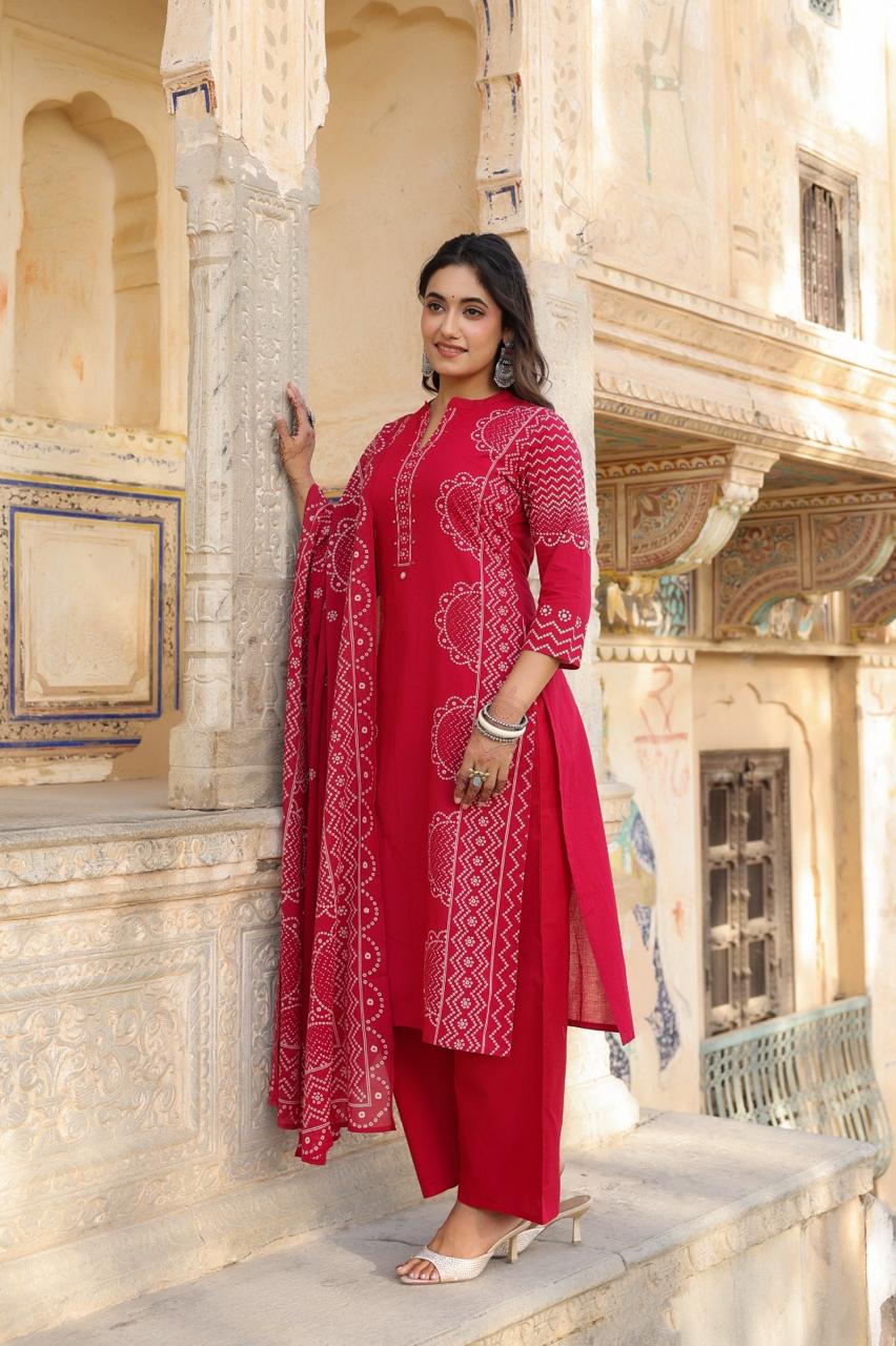 Midnight Blue Pure Cotton Printed Kurta Set with Dupatta