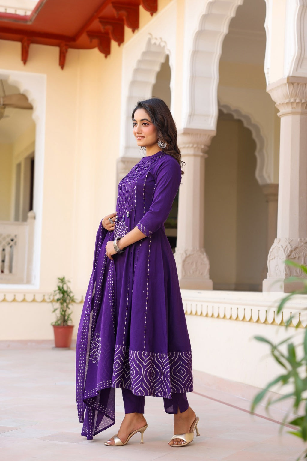 Royal Purple Cotton Kurta Pant Dupatta Set for Women