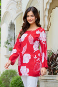 Women’s Cotton Printed Summer Top – Red Floral Tunic