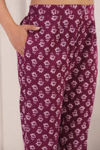 Wine Floral Printed Sleeveless Tunic & Pant Co-ord Set for Women